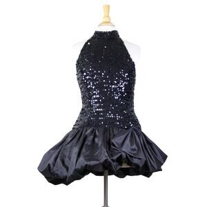 Vintage black cocktail dress halter tutu sequin bodice sparkly 80s 90s sz S/M?